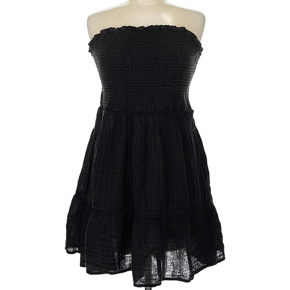 NWT ANTHROPOLOGIE Black Smocked Strap/Strapless Ruffle Dress Size Medium - Picture 3 of 5
